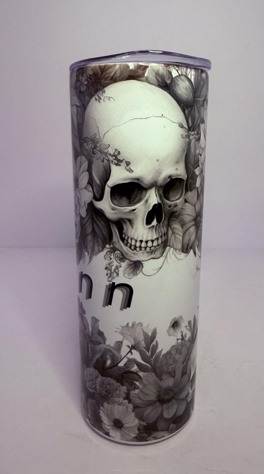 20 oz Customizable Skulls and Flowers Stainless Steel Tumbler with Lid, Straw