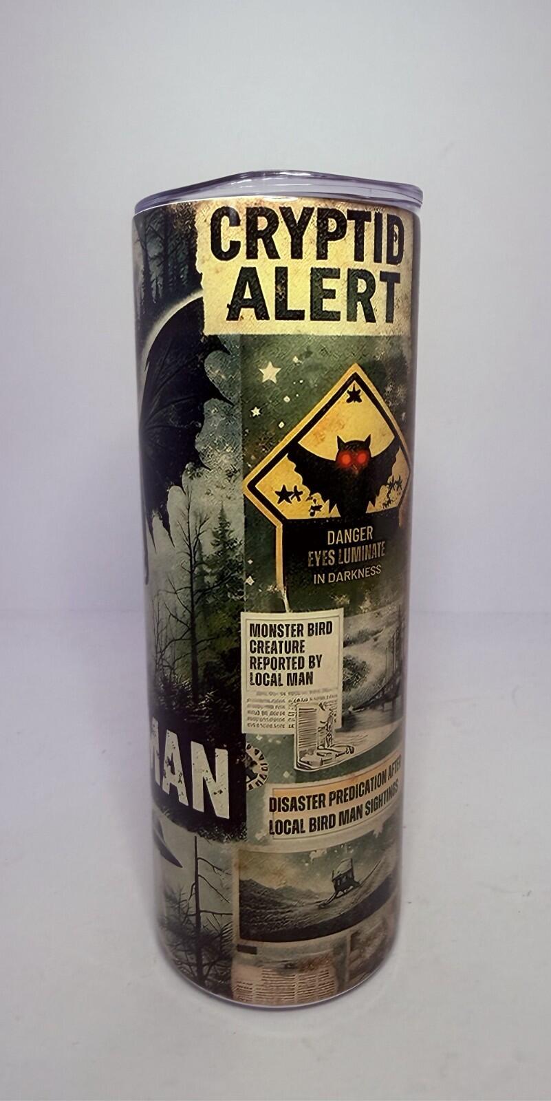 20 oz Mothman Stainless Steel Tumbler with Lid, Straw - Cryptid