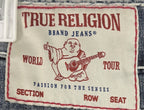 True Religion ROCCO Relaxed Skinny Mens Sz 36 x 34 Blue Denim Jeans Thick Stitch