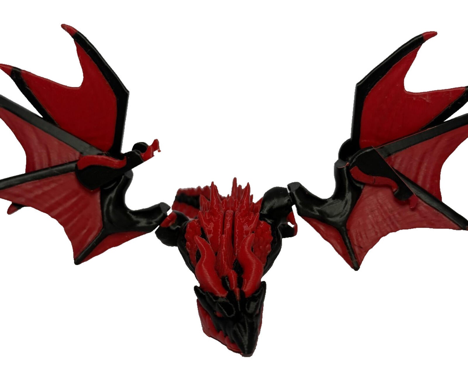 3D Printed Winged Dragon -PLA- Black and Red - 12 inches Long - Articulated