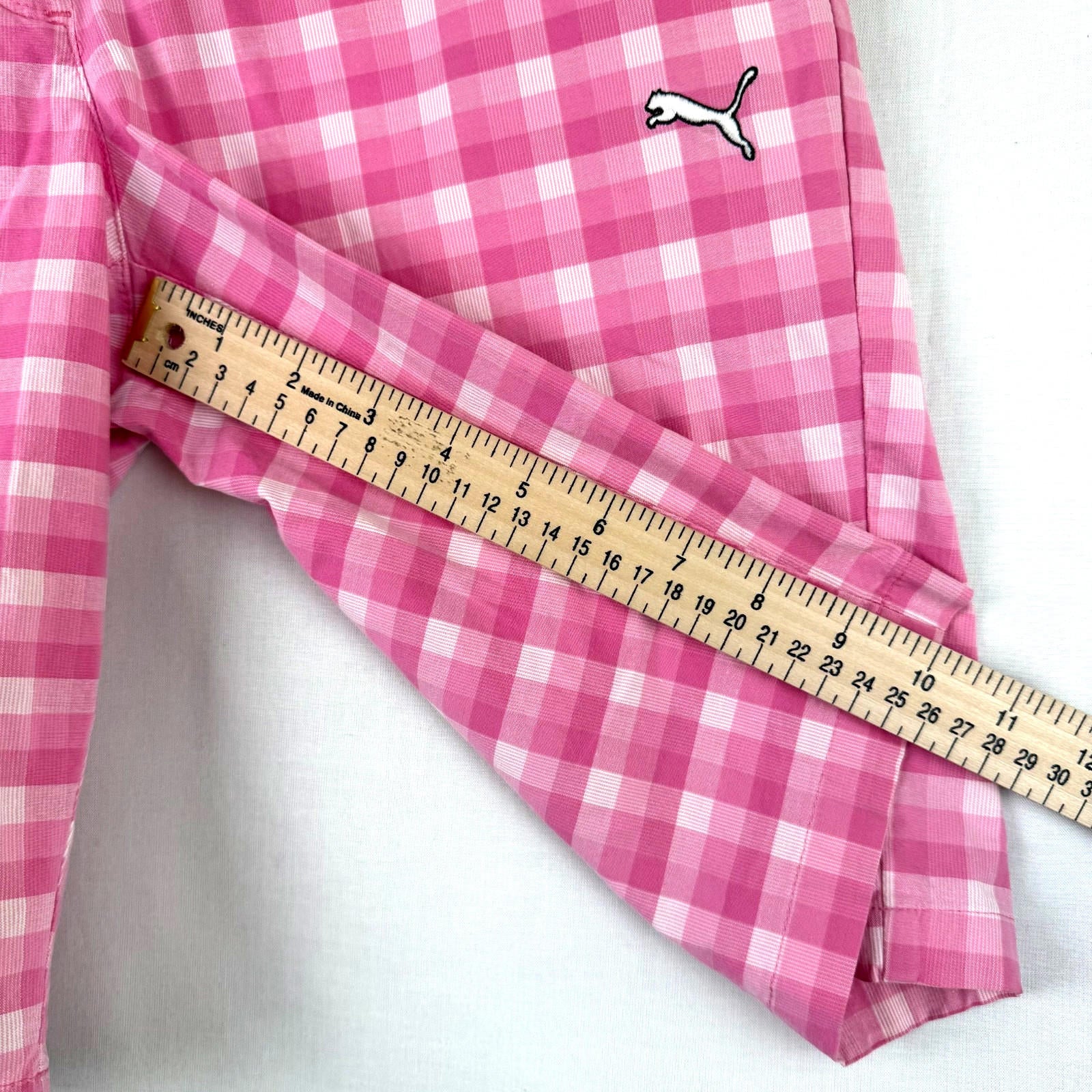 Puma Sport lifestyle Pink/white Plaid Womens Bremuda Shorts Size 8