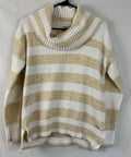 Calvin Klein Striped Turtleneck Sweater Womens XS Tan White Knit - Soft and Cozy