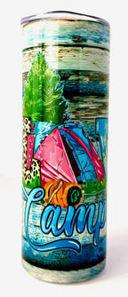 20 oz Love Camping Stainless Steel Tumbler with Lid, Straw