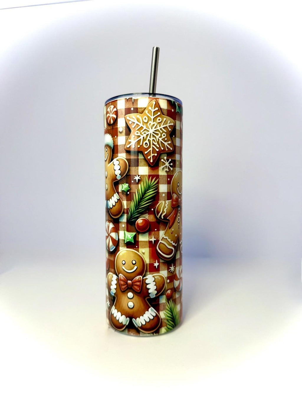 20 oz Gingerbread Men Stainless Steel Tumbler with Lid, Straw