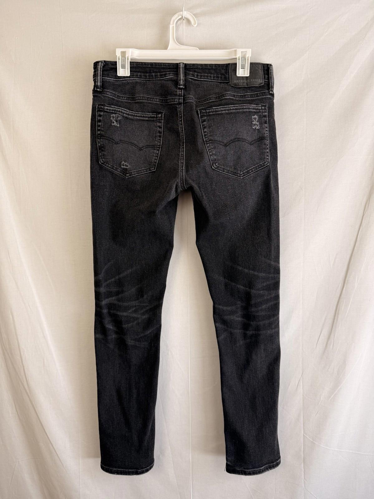 American Eagle Skinny Mens Jeans Air Flex 31x30 Black Distressed Stretch Denim