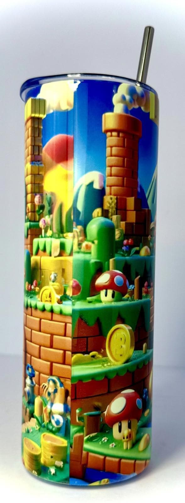 20 oz Mario Stainless Steel Tumbler with Lid, Straw