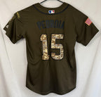 RARE-Authentic MLB Boston RedSox Pedroia #15 Stitched Jersey Size M Salute Servi