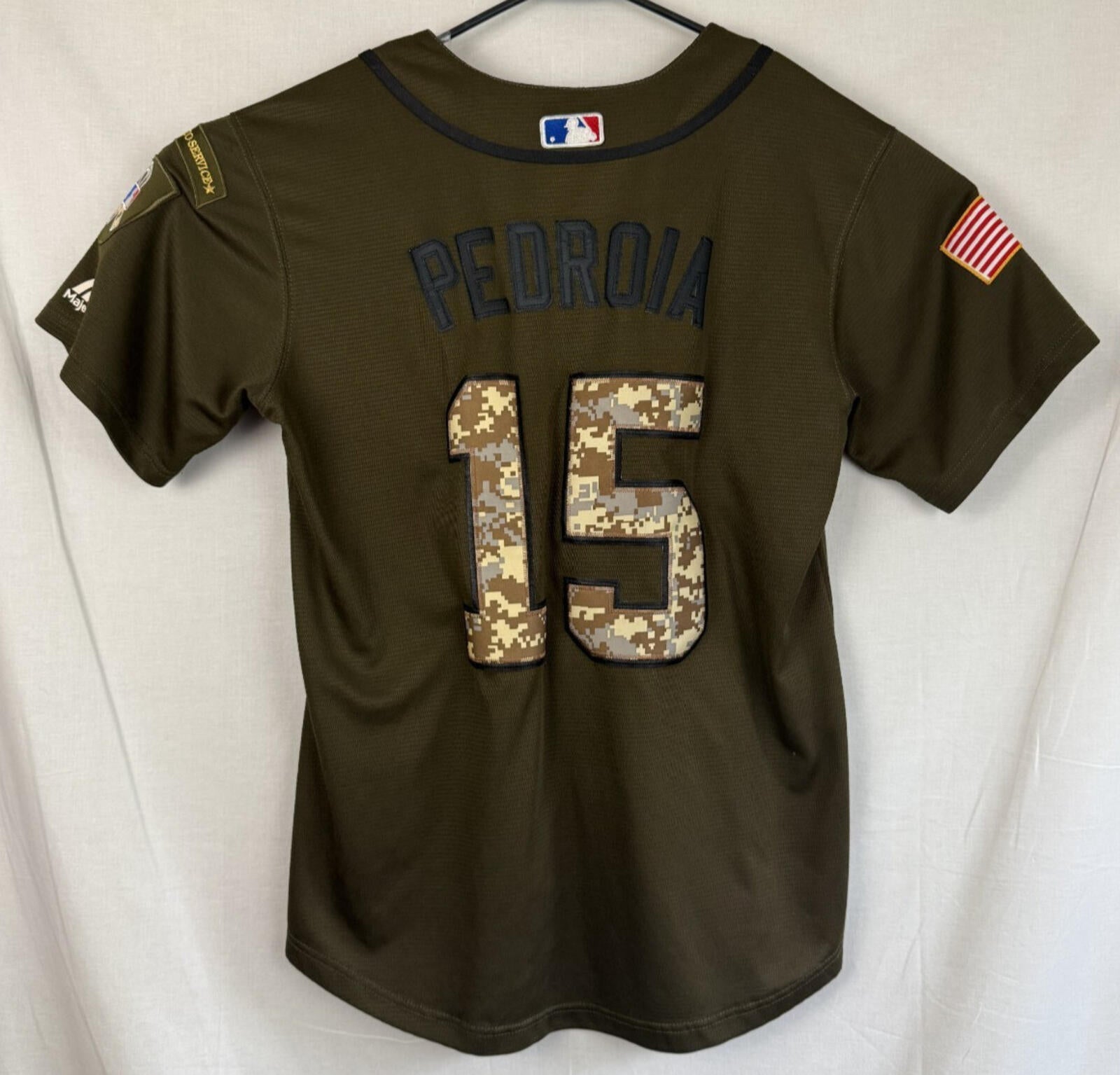 RARE-Authentic MLB Boston RedSox Pedroia #15 Stitched Jersey Size M Salute Servi
