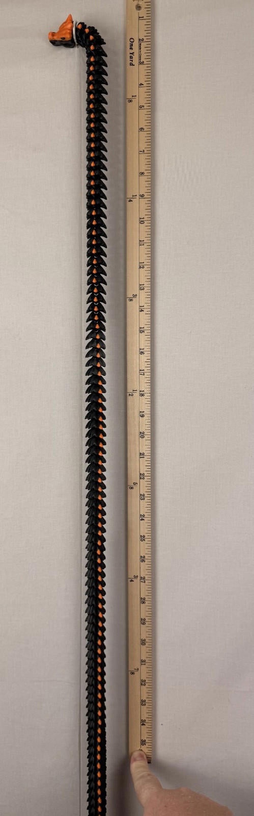 3D Printed LONG Dragon/Snake - PLA - Black and Orange - 5 Feet 4 Inches