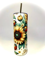 20 oz Sunflower and LadyBugs Stainless Steel Tumbler with Lid, Straw
