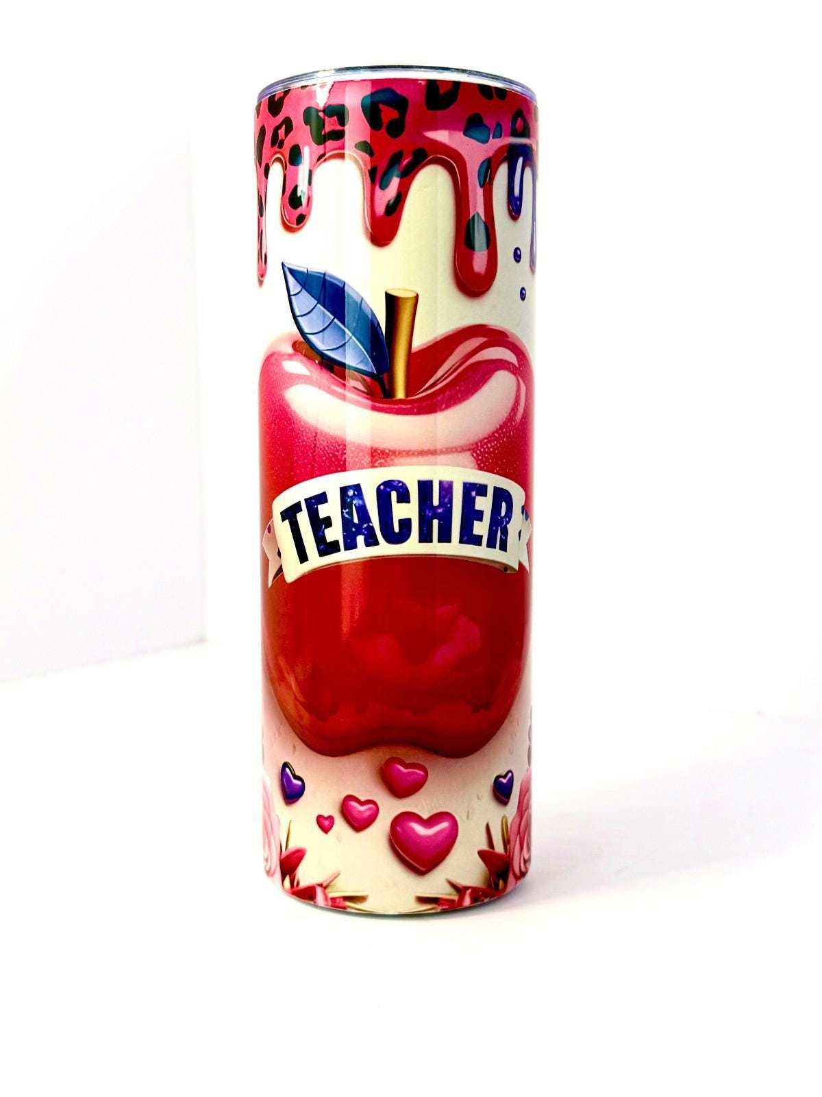 20 oz Teacher Hearts Stainless Steel Tumbler with Lid, Straw