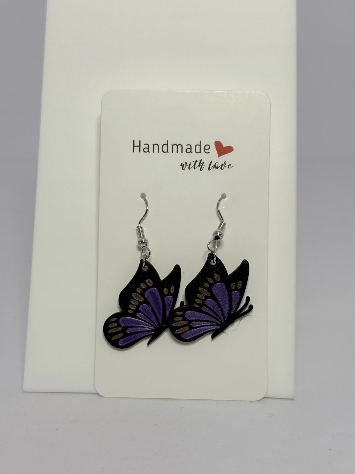 Butterfly Earrings 3D Printed PLA Black and Purple