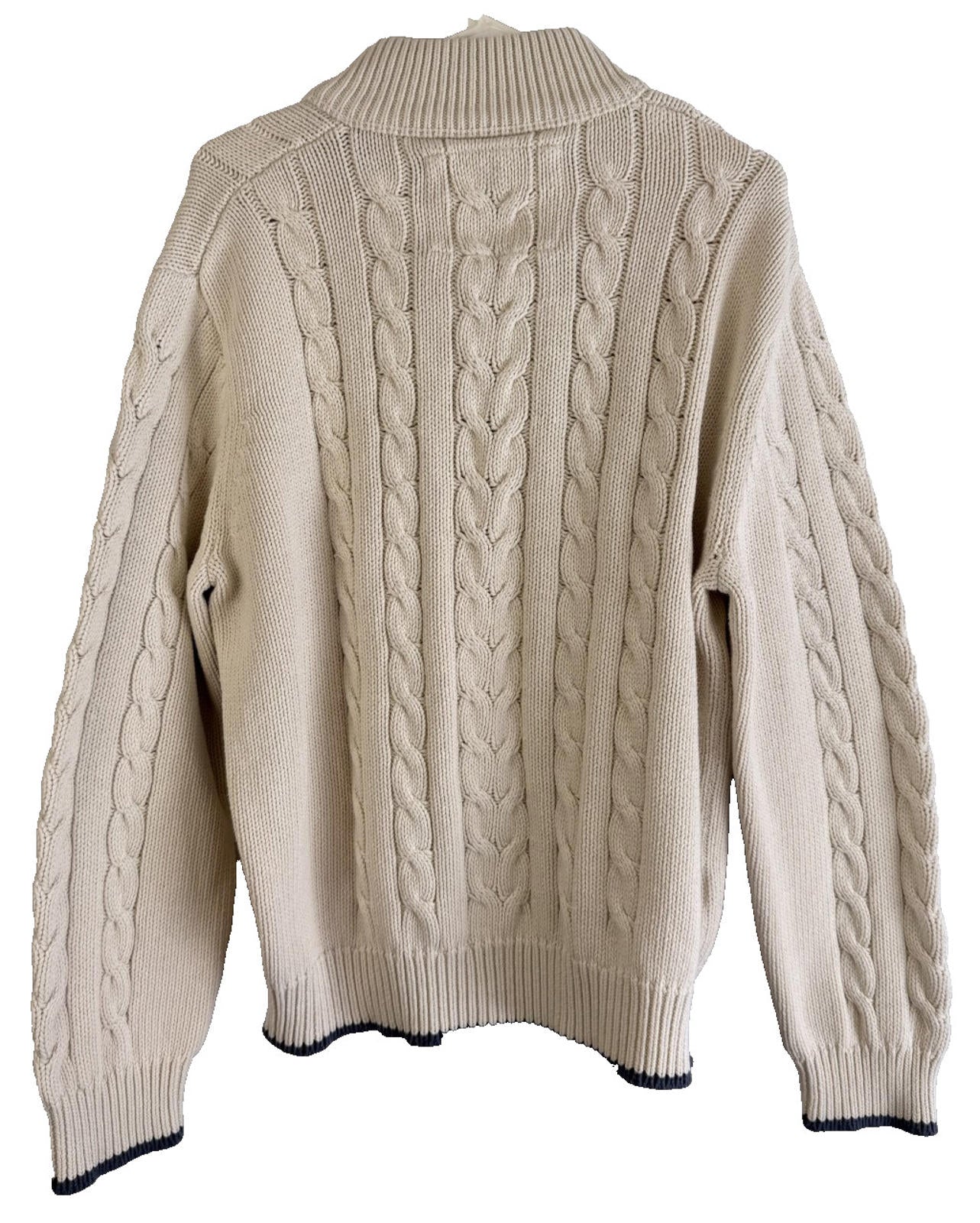 Eddie Bauer Sweater Mens XL Cream Cable Knit Quarter Button Mock Neck Pullover