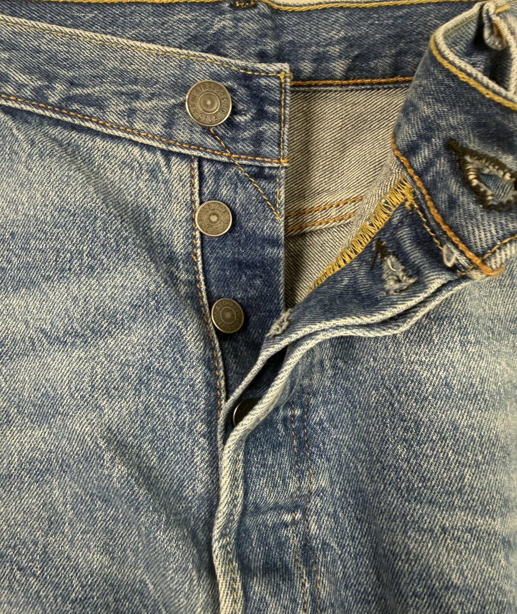Levis 501 Jeans Mens 36x32 Blue Light Wash Button Fly Straight Leg Denim Faded