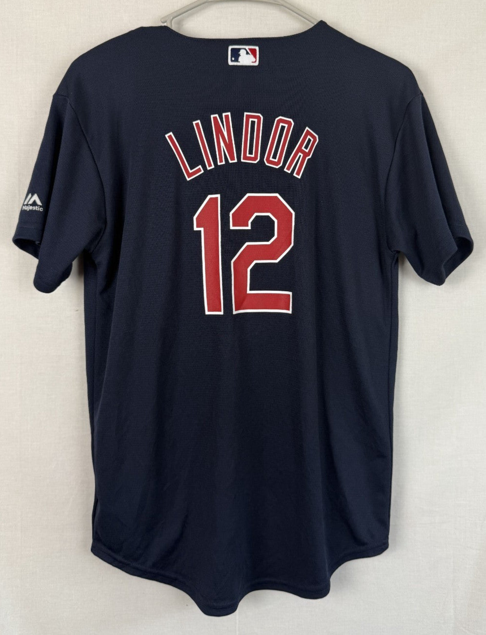 Cleveland Indians Lindor #12 Jersey Youth Large Majestic Cool Base Navy MLB