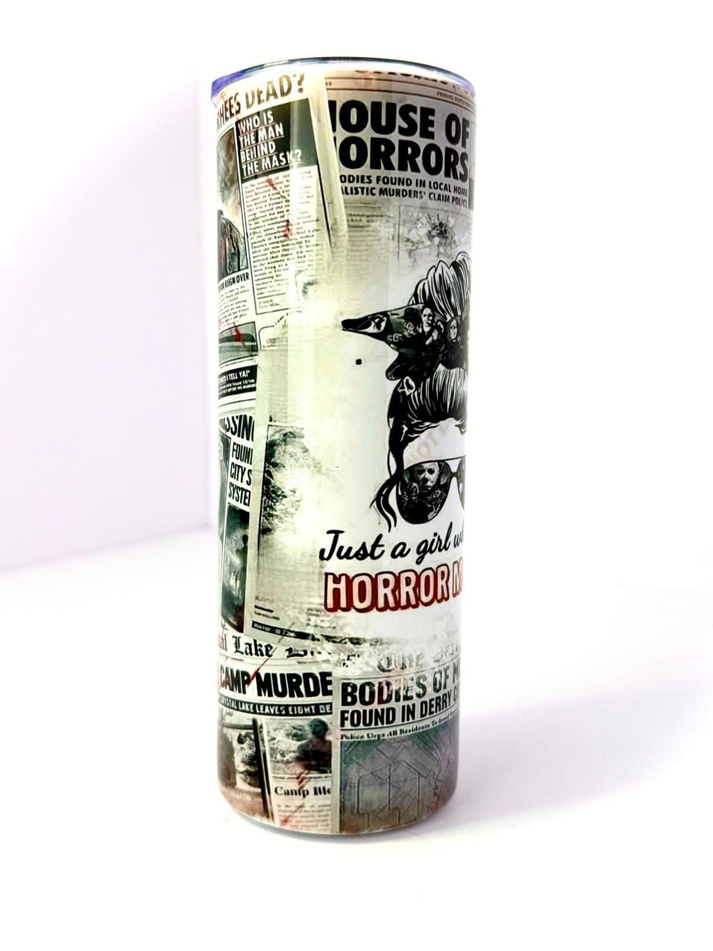 20 oz Horror Movie Girl Stainless Steel Tumbler with Lid, Straw Halloween