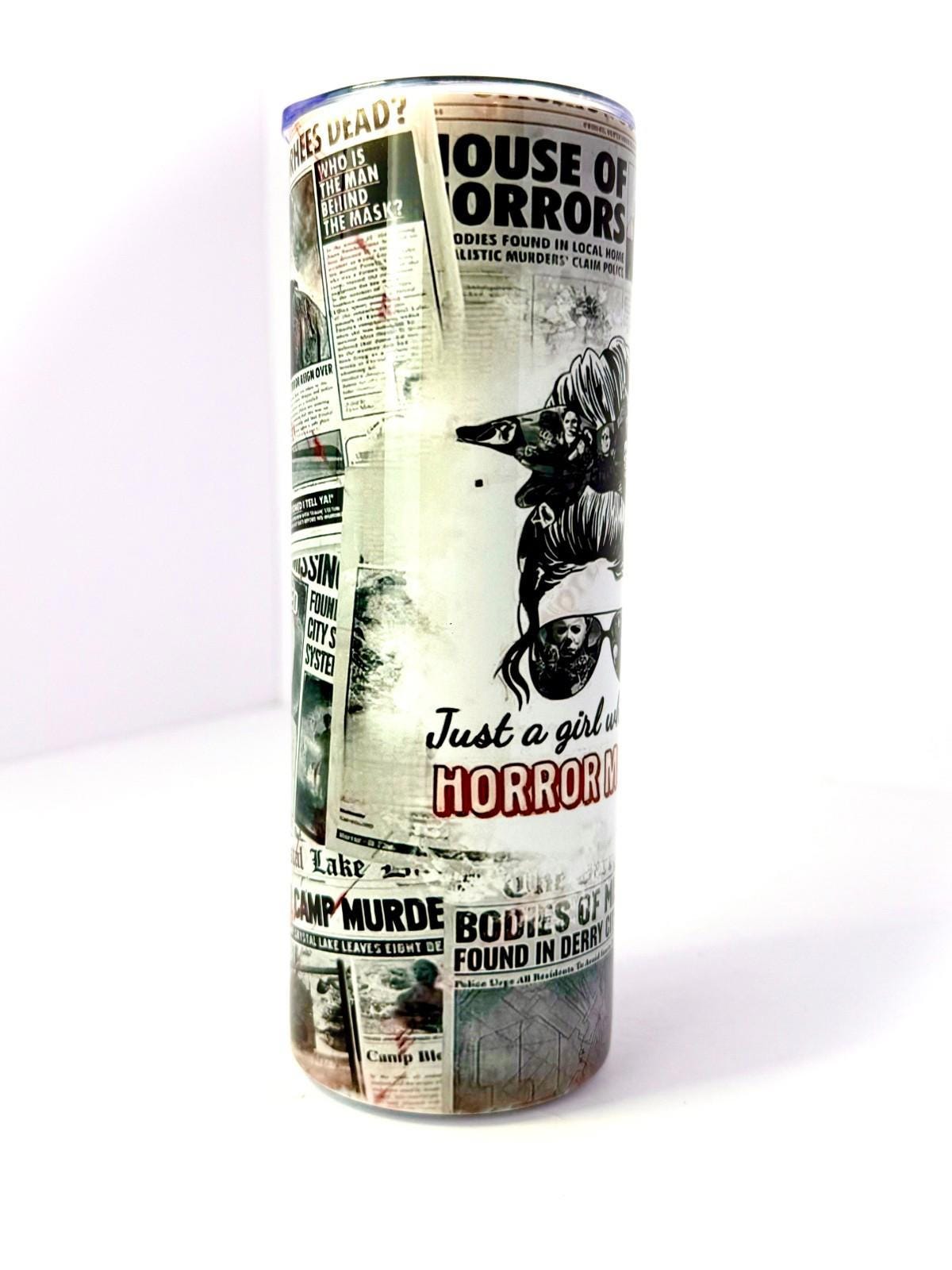 20 oz Horror Movie Girl Stainless Steel Tumbler with Lid, Straw Halloween