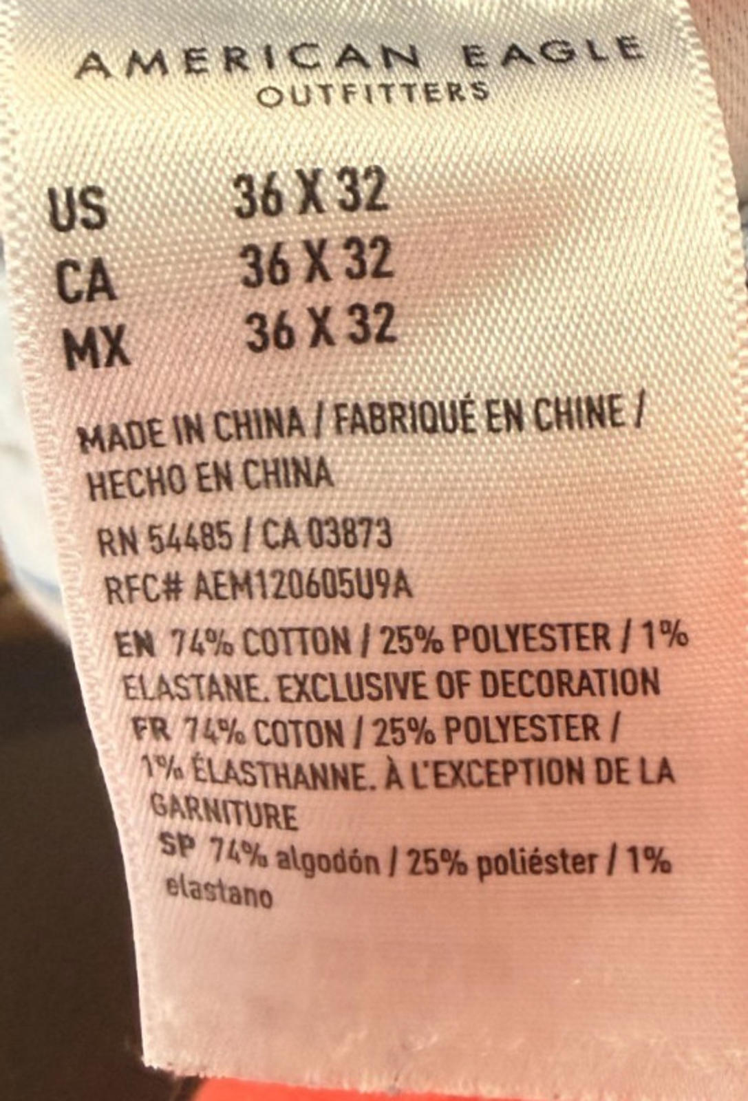 American Eagle 36x32 Athletic Skinny Jeans Airflex TempTech Distressed Acid Wash