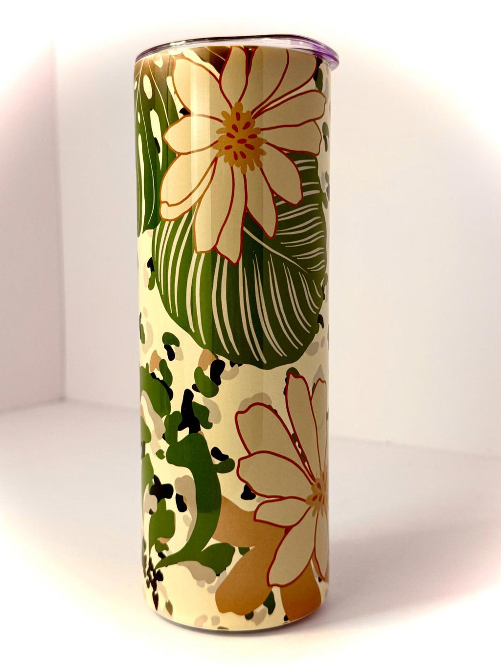 20 oz Flowers Stainless Steel Tumbler with Lid, Straw