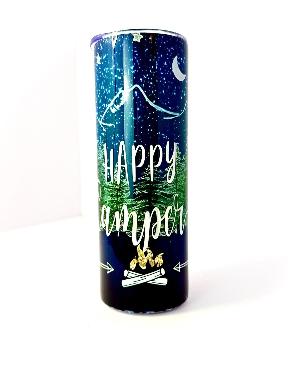 20 oz Happy Camper Stainless Steel Tumbler with Lid, Straw