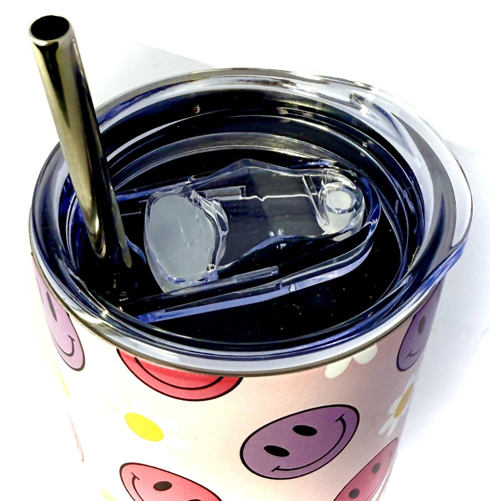 20 oz Purple Smiley Face Stainless Steel Tumbler with Lid, Straw