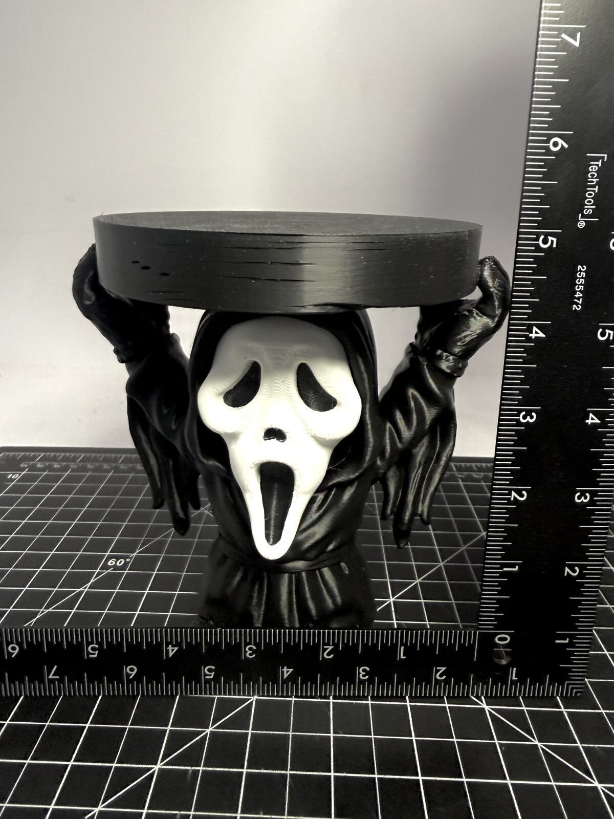 3D Printed Ghostface Candle Jar Holder - Black/White - 5 Inch