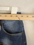 ☆ Flamingo Women's Low-Rise Bootcut Denim Jeans Size Small Blue Raw Hem