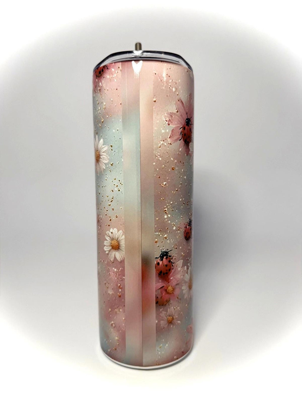 20 oz Flowers and LadyBugs Stainless Steel Tumbler with Lid, Straw
