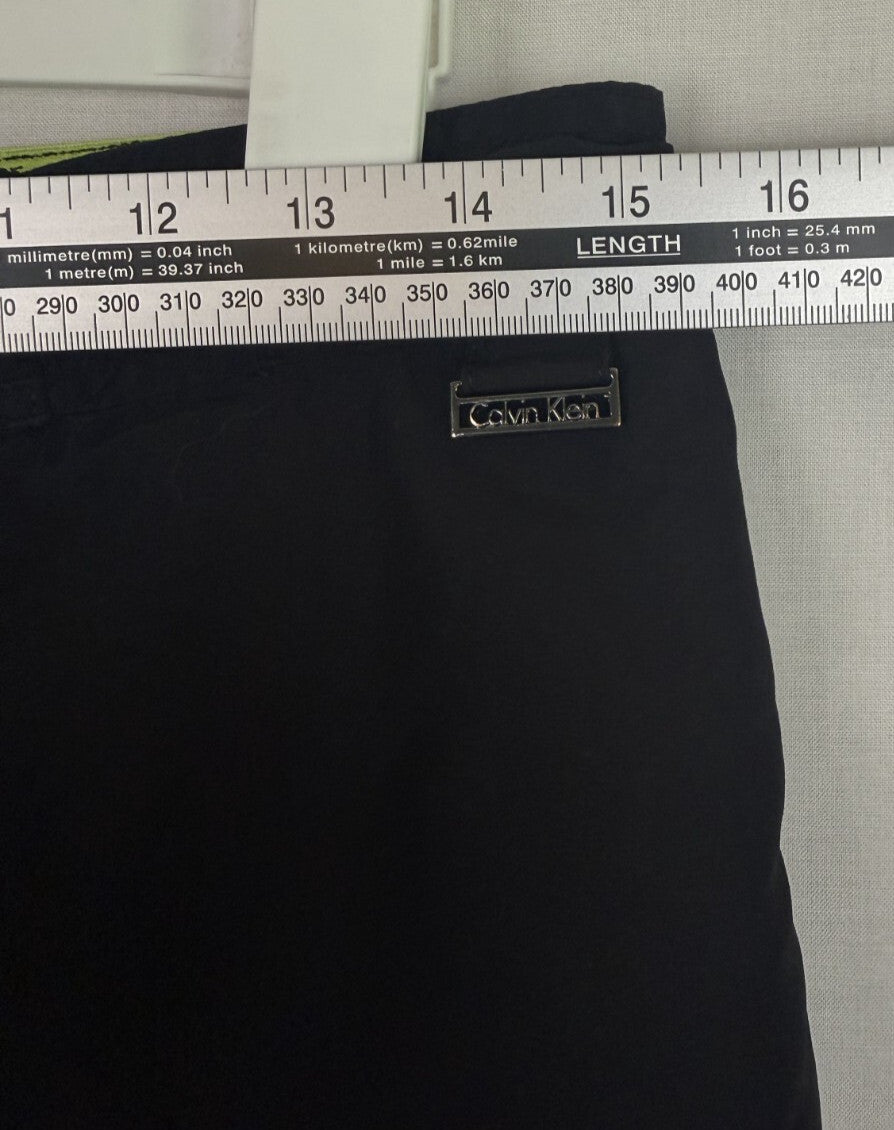 Calvin Klein Mens Shorts Size S Black Cargo Swim Trunks Board Green Mesh
