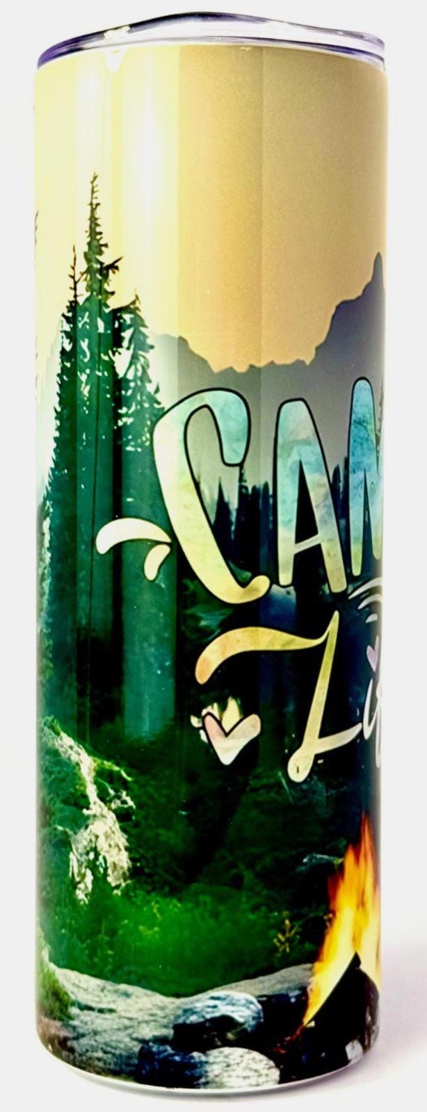 20 oz Camp Life Stainless Steel Tumbler with Lid, Straw