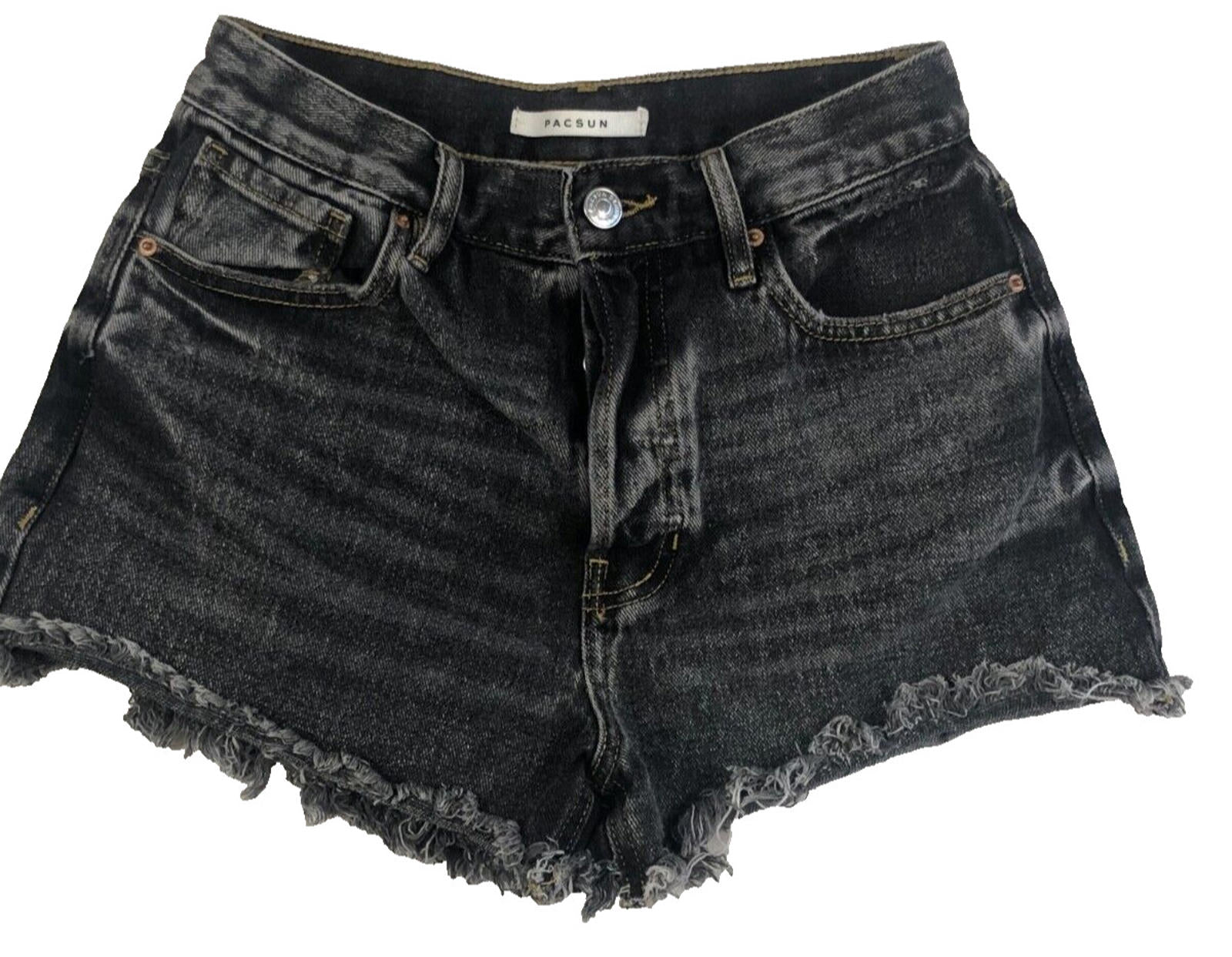 Pacsun Womens Denim High Rise Vintage Shorts Black Acid Wash Distressed Size 26