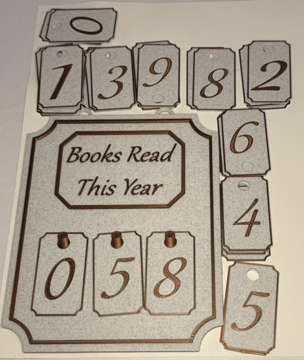 Books Read Counter - 3D Printed PLA - Marble and Bronze - Includes All Numbers