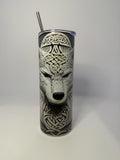 20 oz White Wolf Stainless Steel Tumbler with Lid, Straw