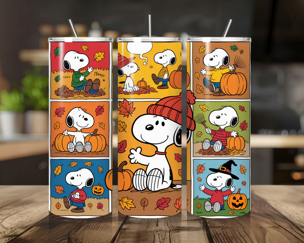 20 oz Snoopy Autumn Stainless Steel Tumbler with Lid, Straw - Peanuts
