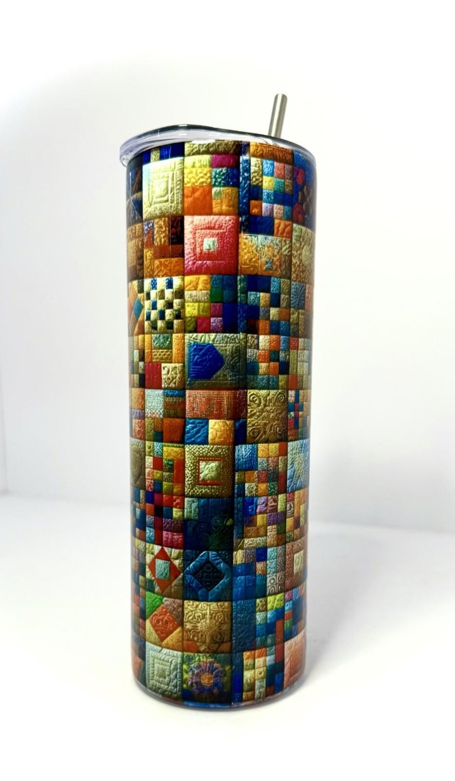 20 oz Quilting Stainless Steel Tumbler with Lid, Straw