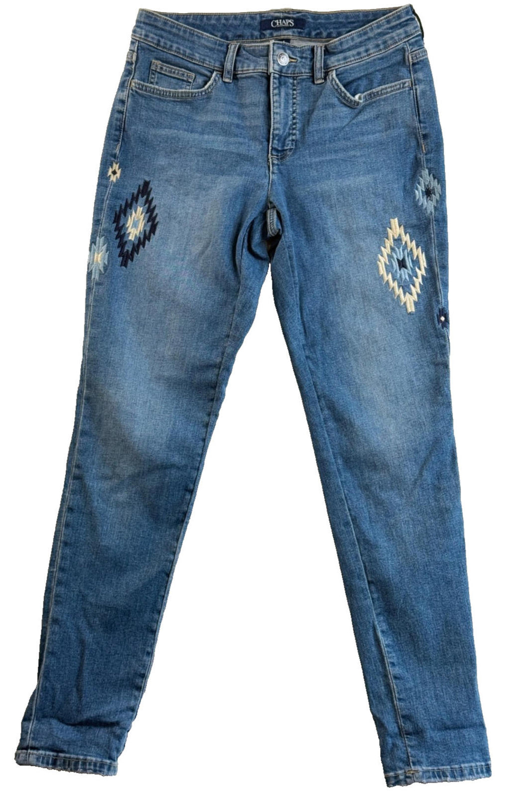 Chaps Jeans Madden Straight Leg Womens 4 Blue Mid Rise Embroidered