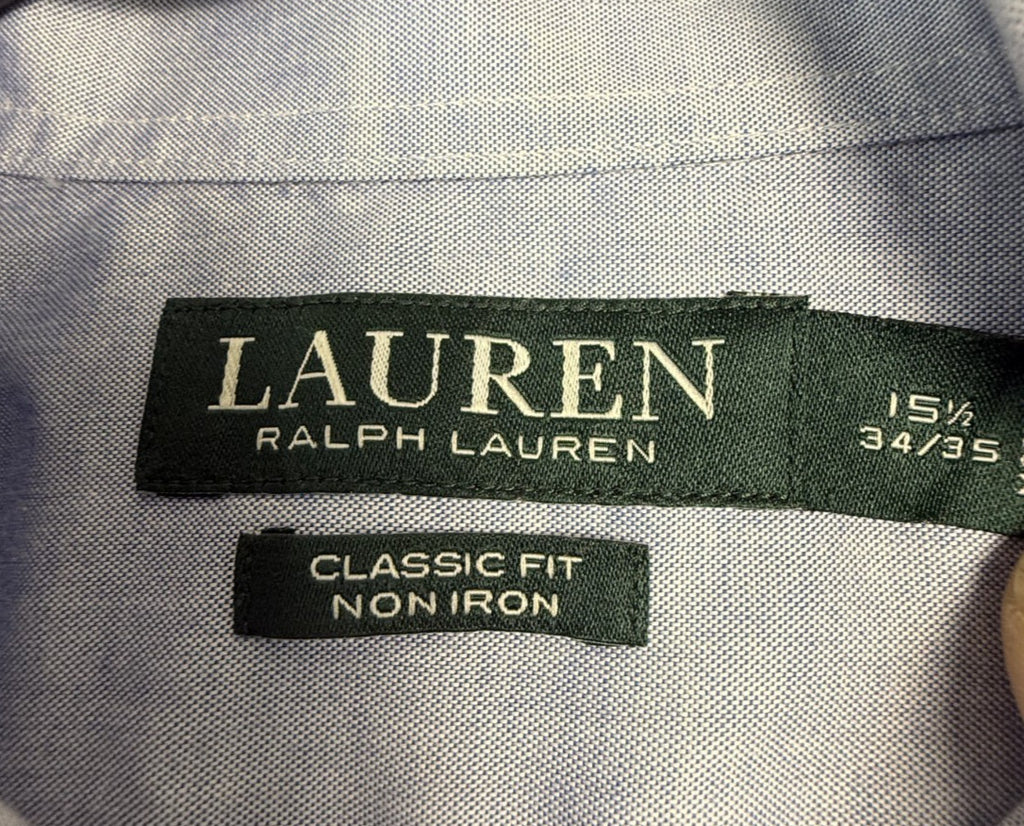 Lauren Ralph Lauren Button Down Mens 15.5 34/35 Blue Classic Fit Non Iron Shirt