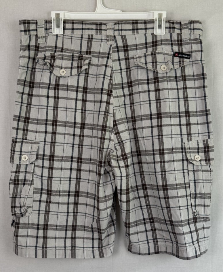 AIRWALK Grunge Plaid Gray/White Cotton Cargo Shorts Mens Sz 38 - Skater