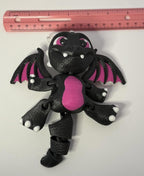 3D Printed Baby Flex Dragon ~ PLA ~ Black and Pink ~ Movable Wings ~ 7 Inch