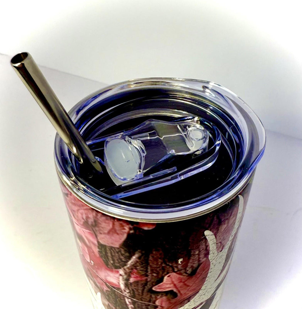 20 oz Pink Camo Deer Stainless Steel Tumbler with Lid, Straw