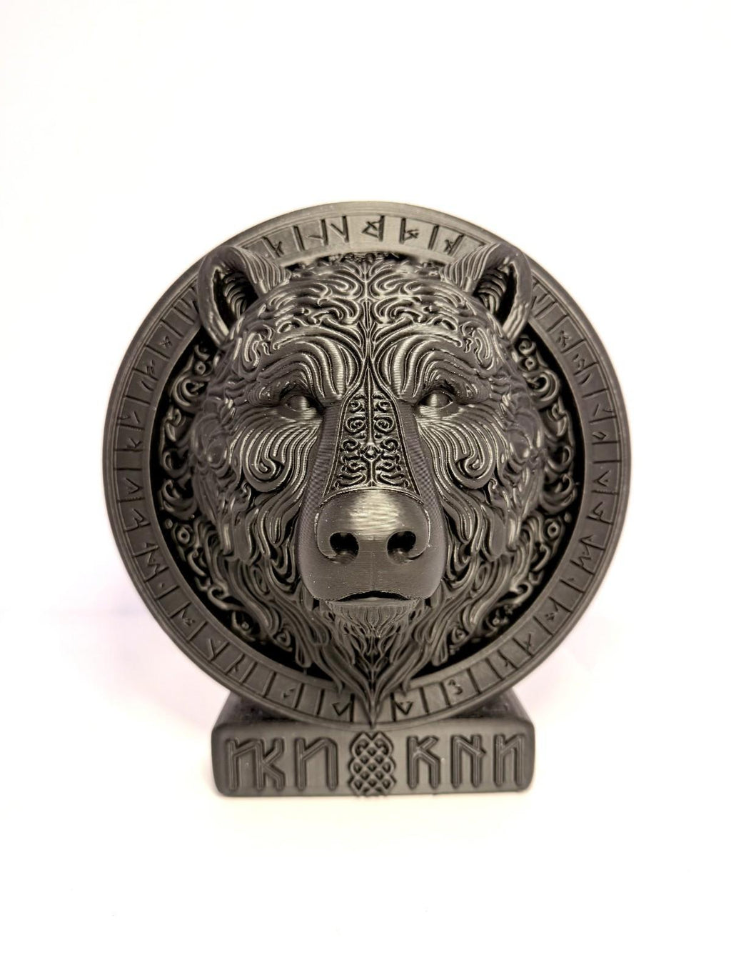 3D Printed Bear Runes Large Plaque - Black