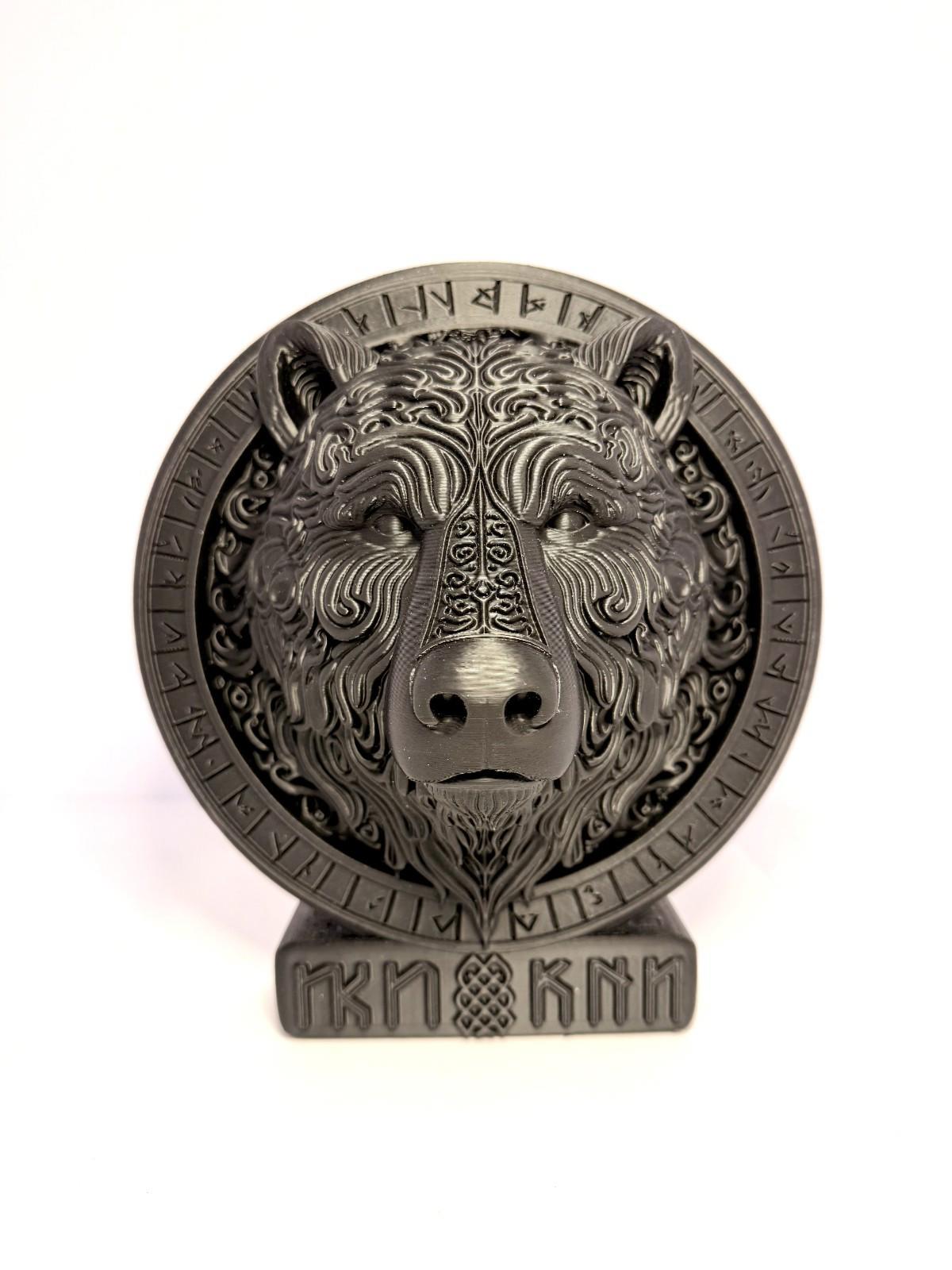 3D Printed Bear Runes Large Plaque - Black