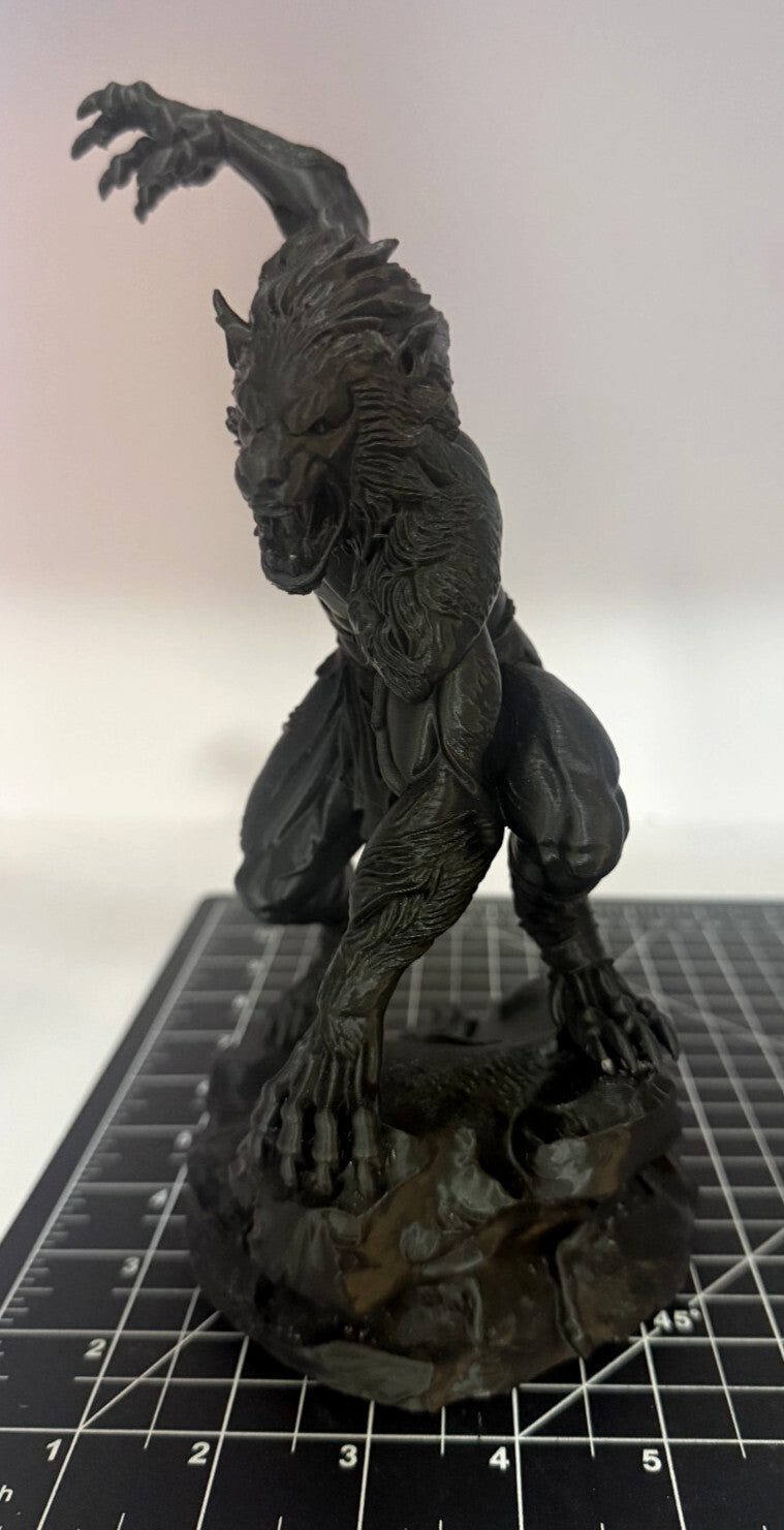 3D Printed Werewolf Statue - PLA - 8 in - Horror - Black - Detailed