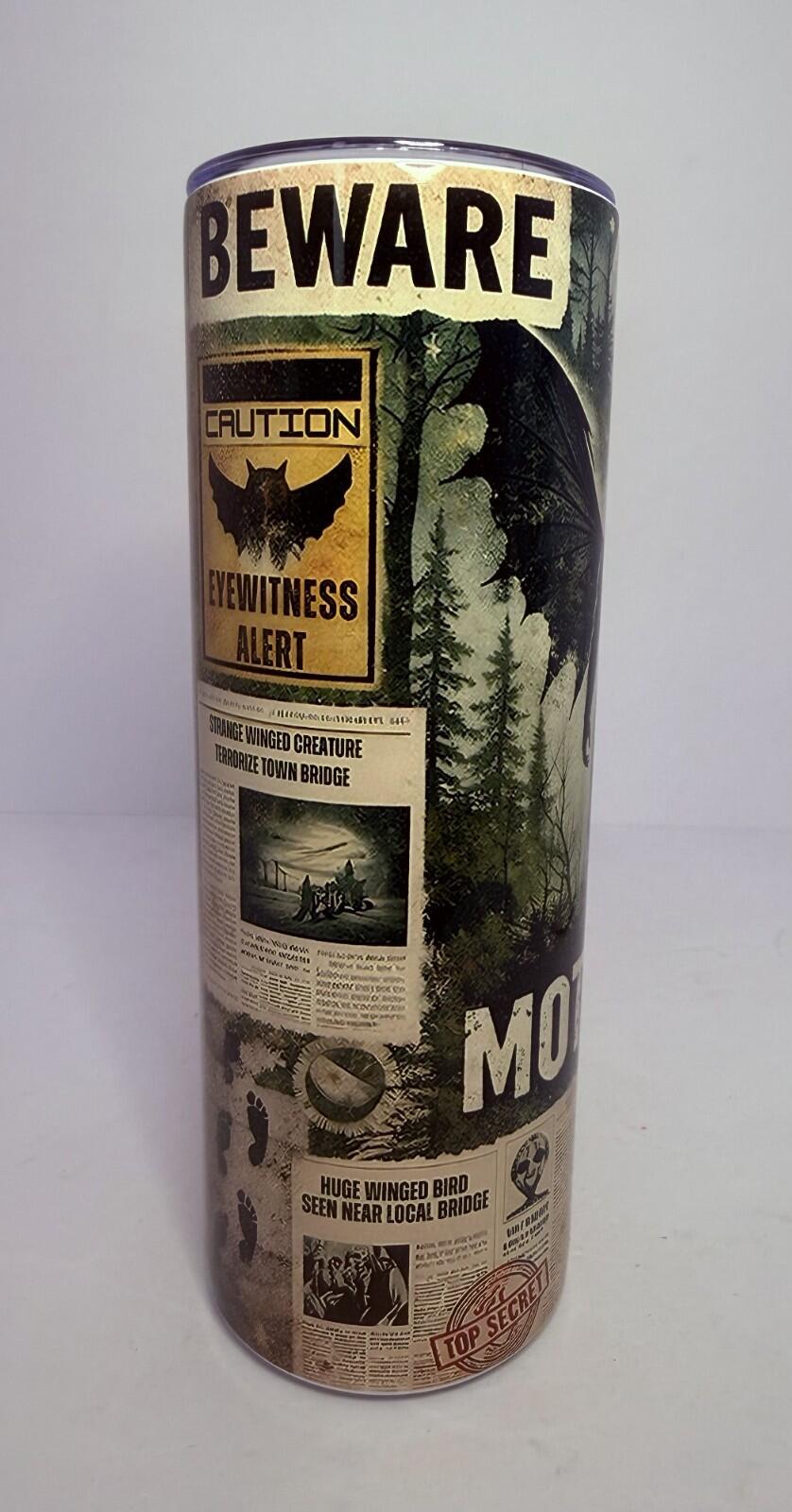 20 oz Mothman Stainless Steel Tumbler with Lid, Straw - Cryptid