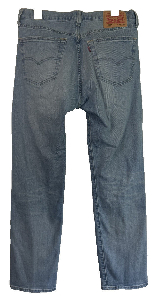 Levis 501 Jeans Mens 33x32 Blue Medium Wash Denim Straight Leg Button Fly