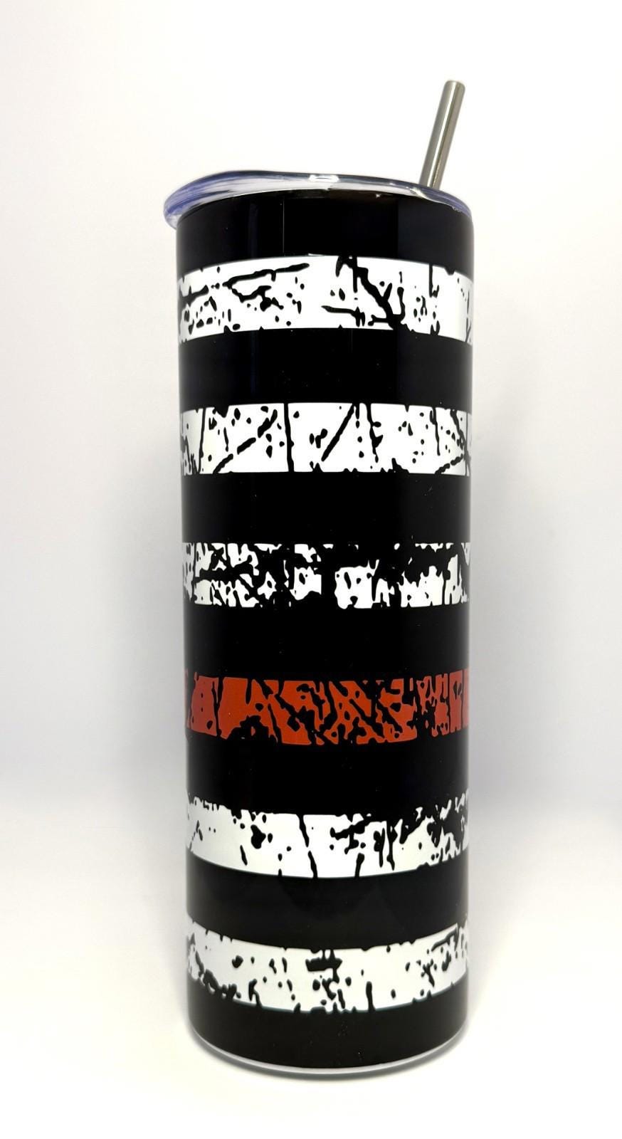 20 oz Fire Dept Red Line Stainless Steel Tumbler with Lid, Straw