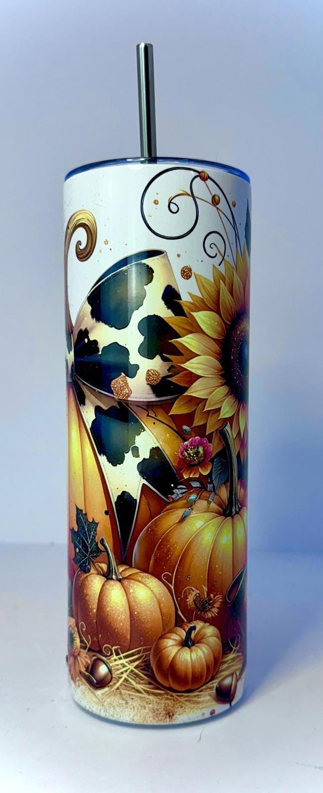 20 oz Pumpkin Patch Stainless Steel Tumbler with Lid, Straw Autumn