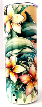 20 oz Hawaiian Dolphins Stainless Steel Tumbler with Lid, Straw