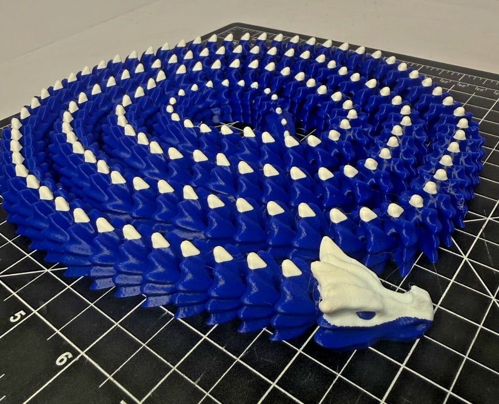 3D Printed LONG Dragon/Snake - PLA - Blue and White - 5 Feet 4 Inches