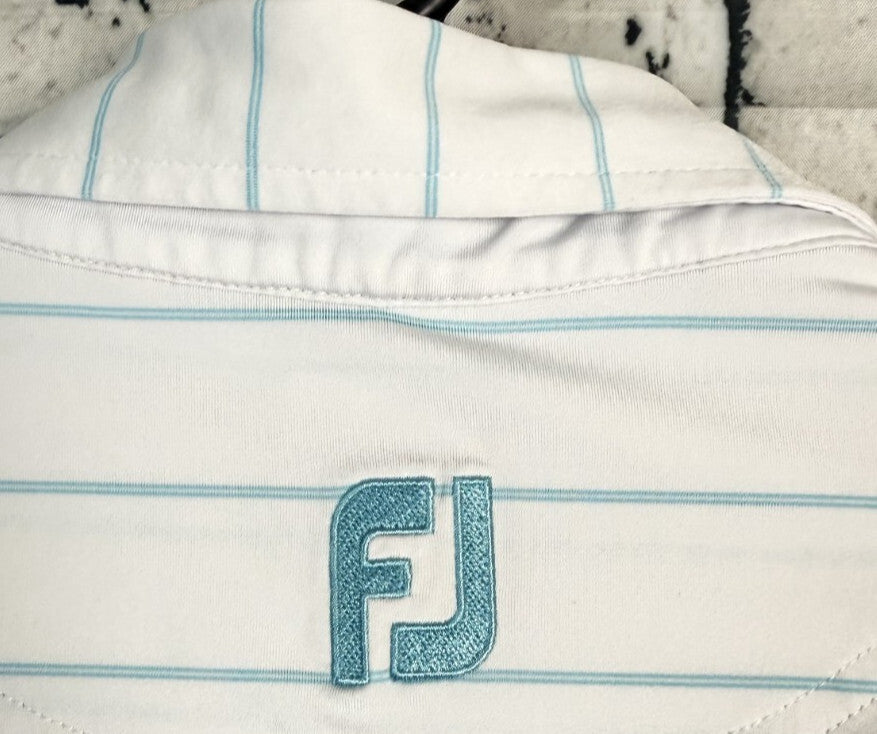 FJ FootJoy Polo Shirt Mens Size XL Light Blue Striped Casual Golf Short Sleeve